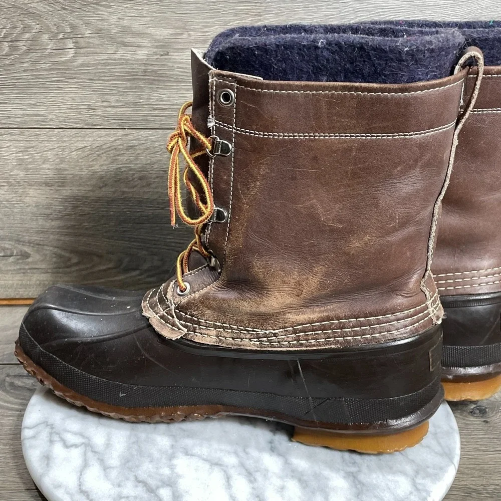 VTG LL Bean Boots Mens 9 Brown Leather Duck Rubber Outdoors Hiking Rain‎ Lined
